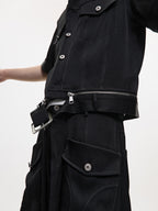 Pearl Edging Short Sleeve Denim Suit