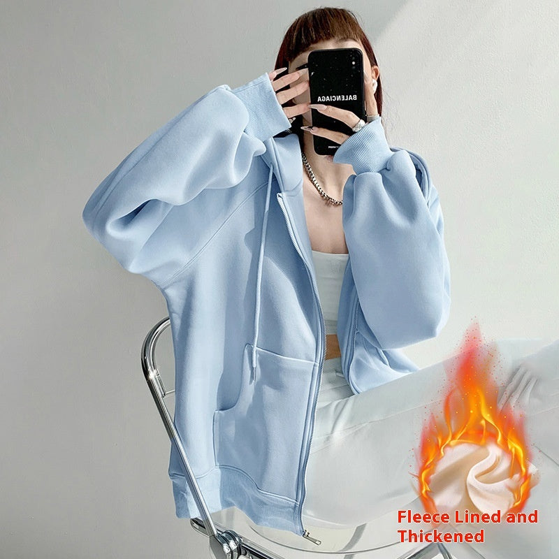 Women's Hooded Cardigan Loose-fitting Casual Pullover Coat