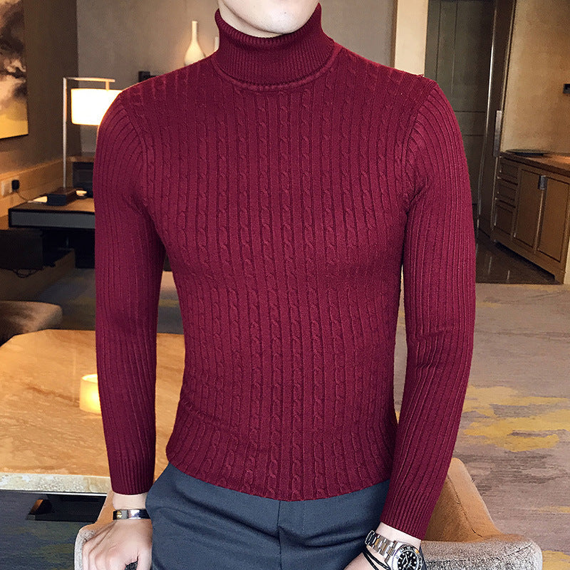 Men's Turtleneck Solid Color Twisted Sweater