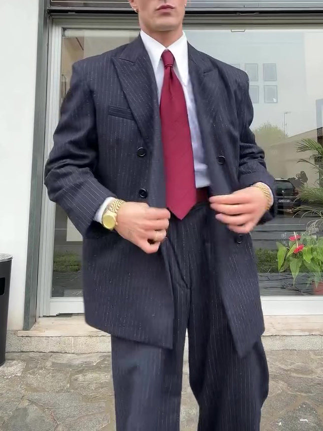 Classic Double - Breasted Pinstripe Men's Suit