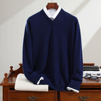 Men's Cashmere Sweater Pure Cashmere V-neck Long Sleeve Knitted Sweater