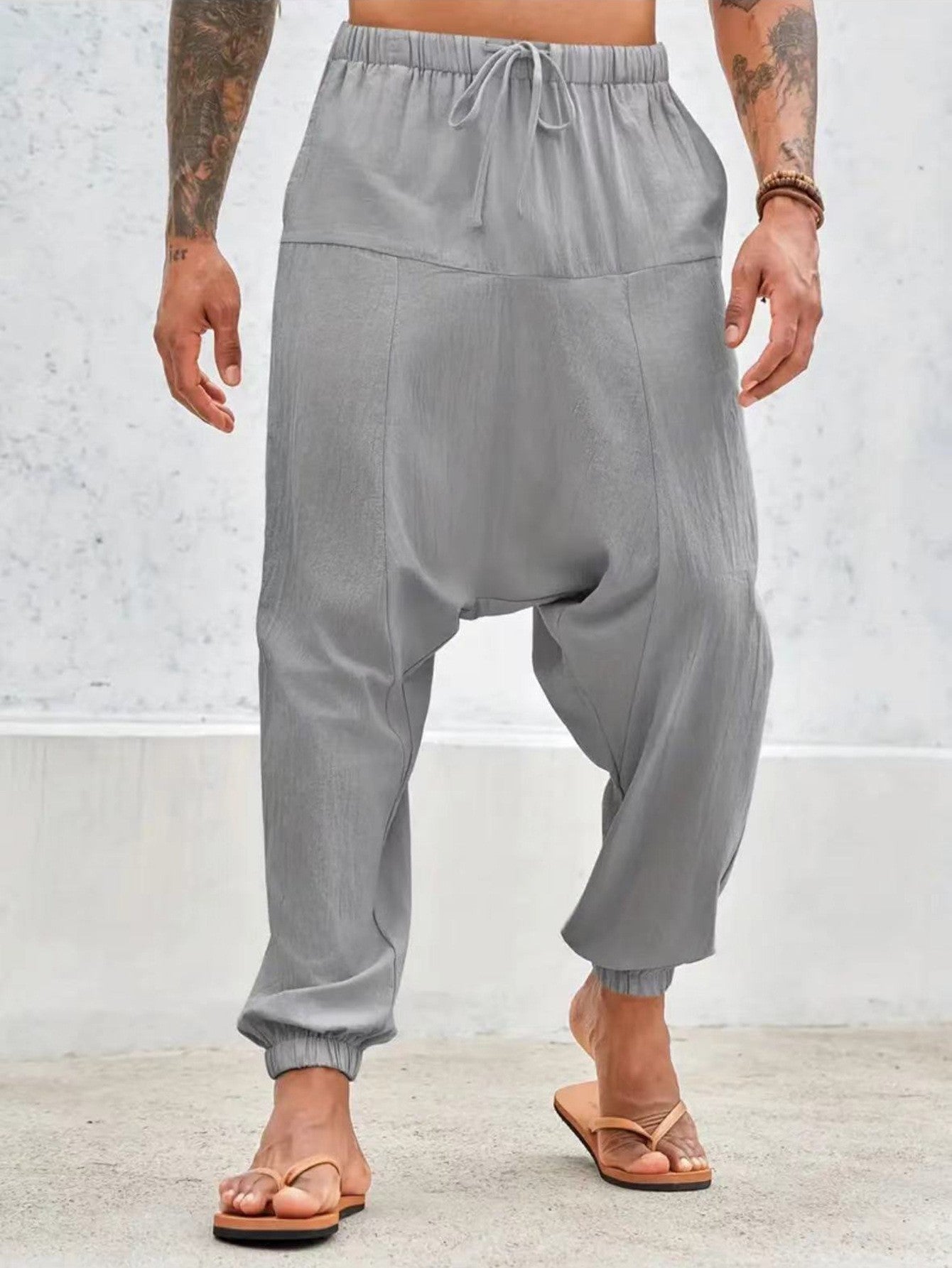 Summer Breathable Cuffed Pants Beach Straight-leg Pants Solid Color