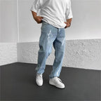 Men's Straight-leg Pants Printed Solid Color Loose Wide Leg Denim