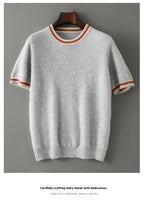 Round Neck Pure Wool Sweater Men's Short Sleeve Early