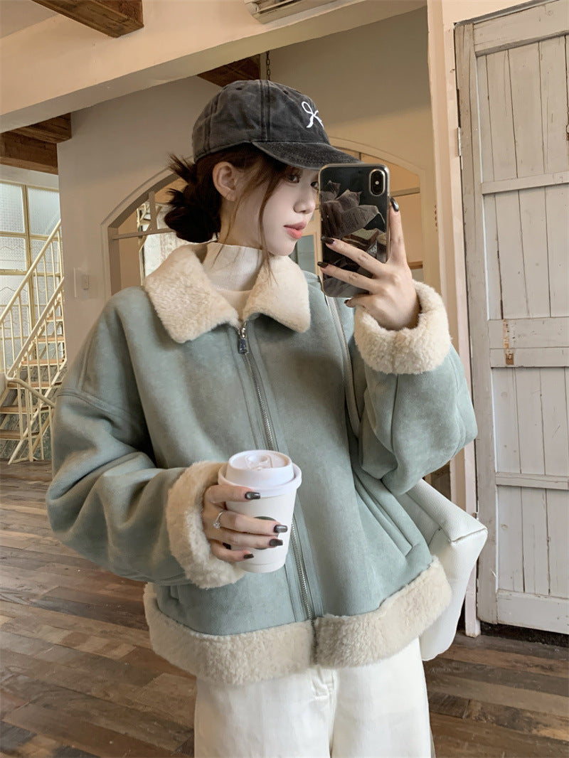 Korean-style Lamb Wool And Fur Coat