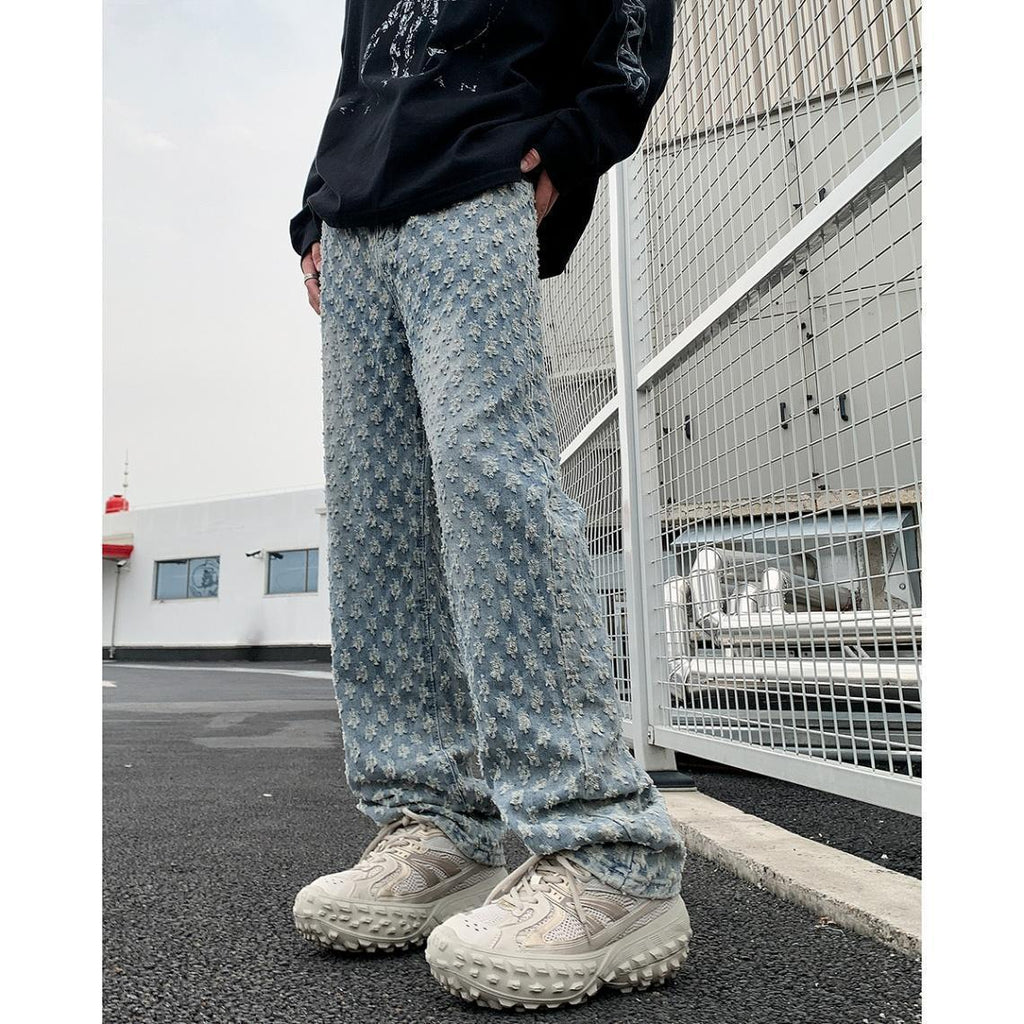 Cool And Stylish Streetwear Jacquard Full-print Jeans