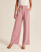 Commuter Drooping Slimming Solid Pocket High Waist Wide Leg Pants