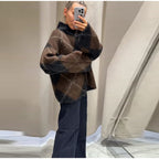 Women's Turtleneck Sweater Long Sleeve Diamond Plaid Knit