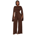 Women's Solid Color Casual Slim Swing Neck Sleeveless Top And Ribbed Pants Set