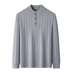 Half-height Henry Collar Button Twisted Sweater Thick Fashion Men's Knitwear