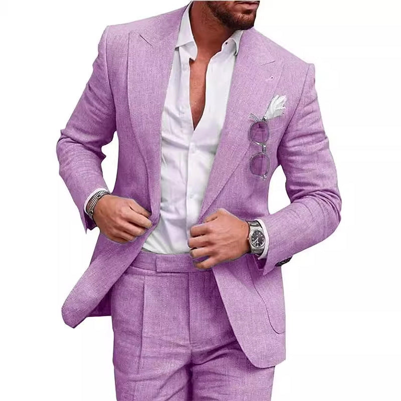 Men's Large Single Row One Button Solid Color Suit Two-piece Set
