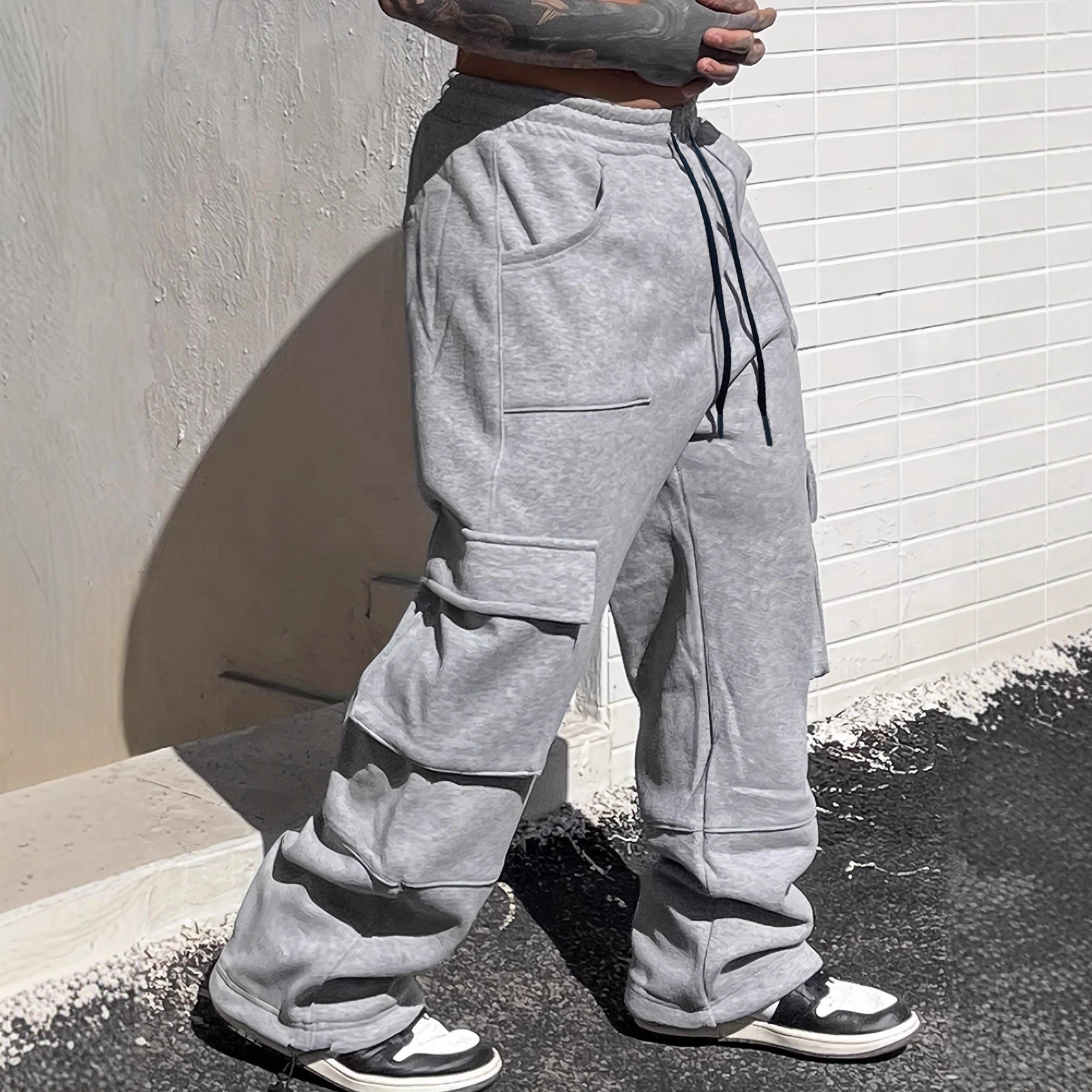 Loose Wide Leg American Gray Track Sweatpants Plus-sized Plus-sized