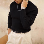 Men's Round Neck Solid Color Striped Long-sleeved Sweater Autumn And Winter