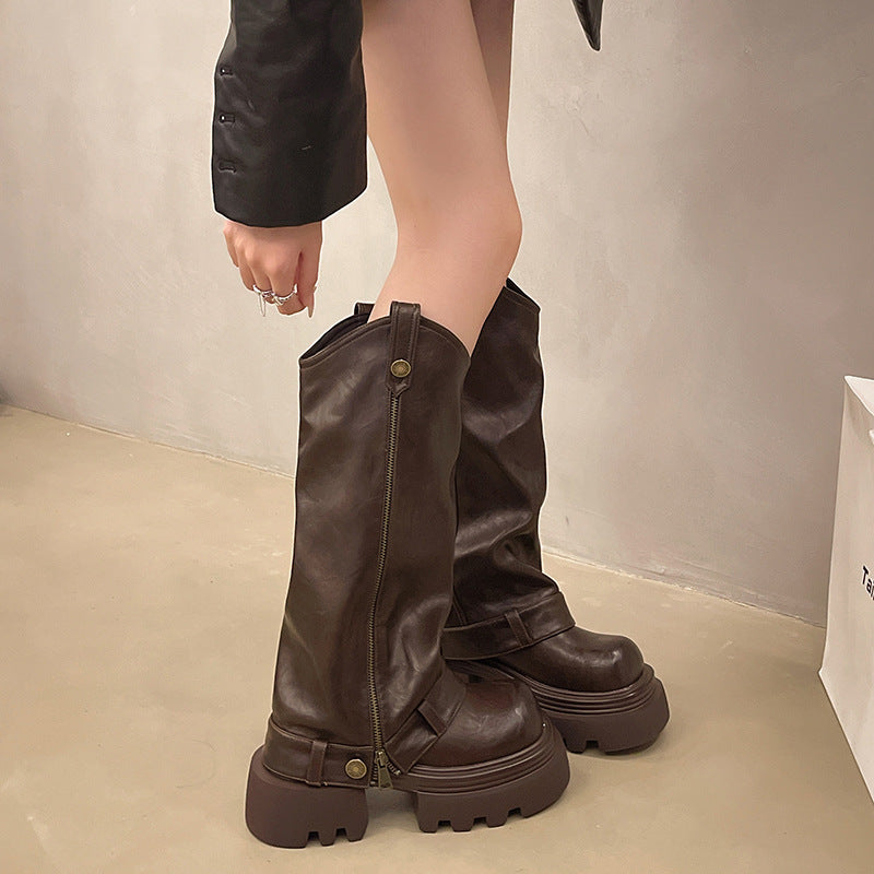 Thick Bottom Below The Knee Long Boots Female High Pants
