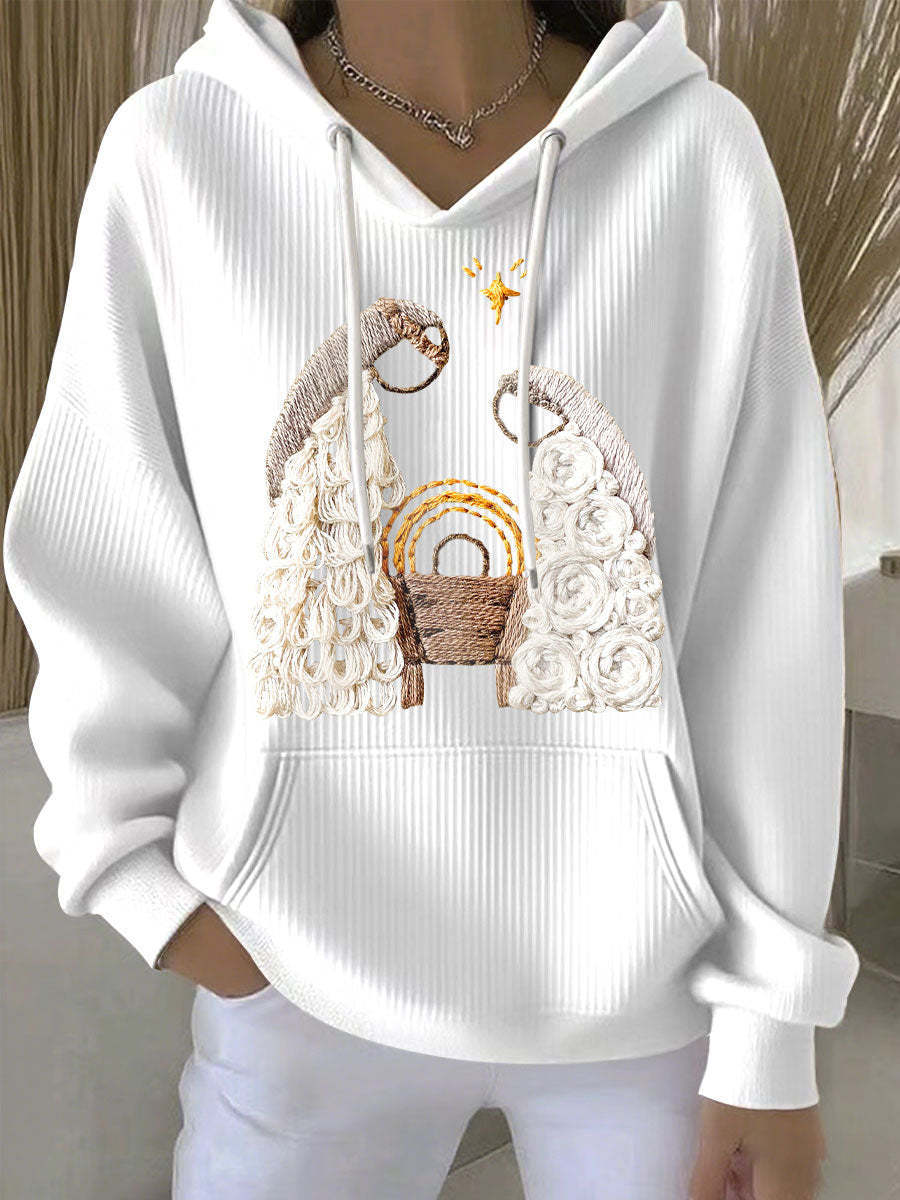 Women's Casual Loose Fashion Waffle Round Neck Sweatshirt