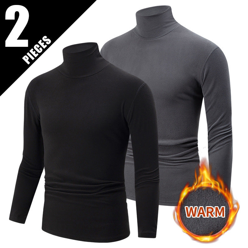 Autumn And Winter Men's Solid Color Versatile High-neck Base Layer Casual Fleece Top