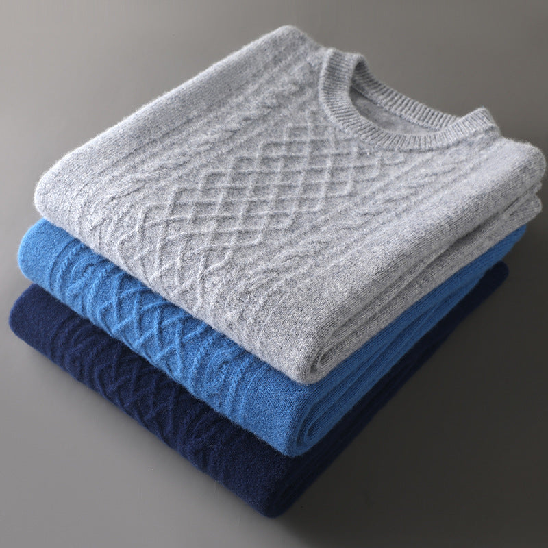 All-matching Seven-needle Thickened Twisted Round Neck Men's Sweater