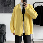 Simple V-neck Loose And Lazy Style Solid Color Sweater