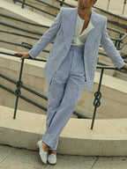 Blue And White Striped Suit Set