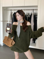 Lazy Style Shoulder-revealing Red Atmosphere Off-shoulder Sweater