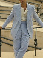 Blue And White Striped Suit Set