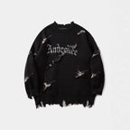 New Personality Street Jacquard Ripped Frayed Vintage Loose Sweater