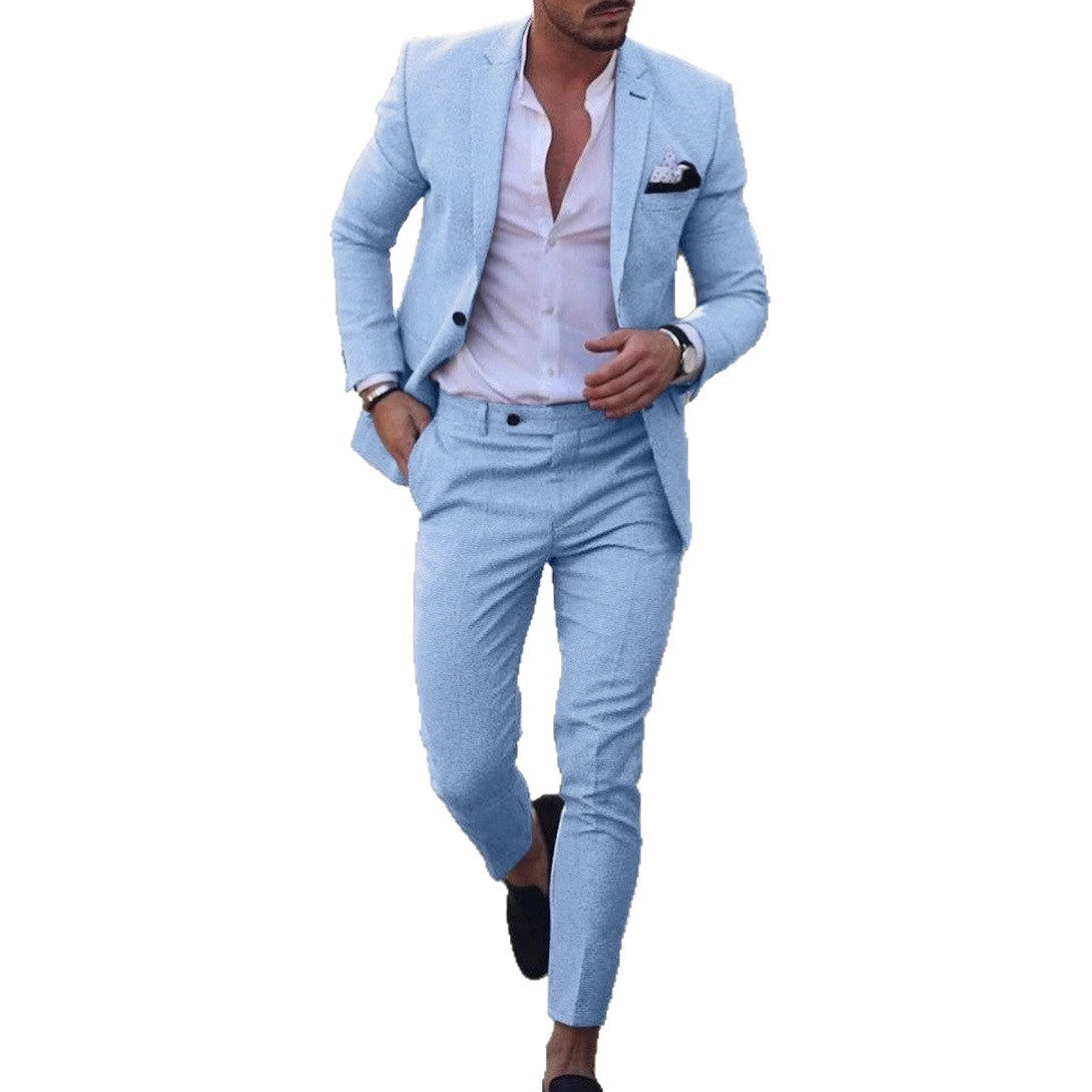 Men Leisure Set Digital Printing Two Button Suit Top Two-piece Pants