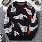 Men's Loose Casual Round Neck Printed Knitted Sweater