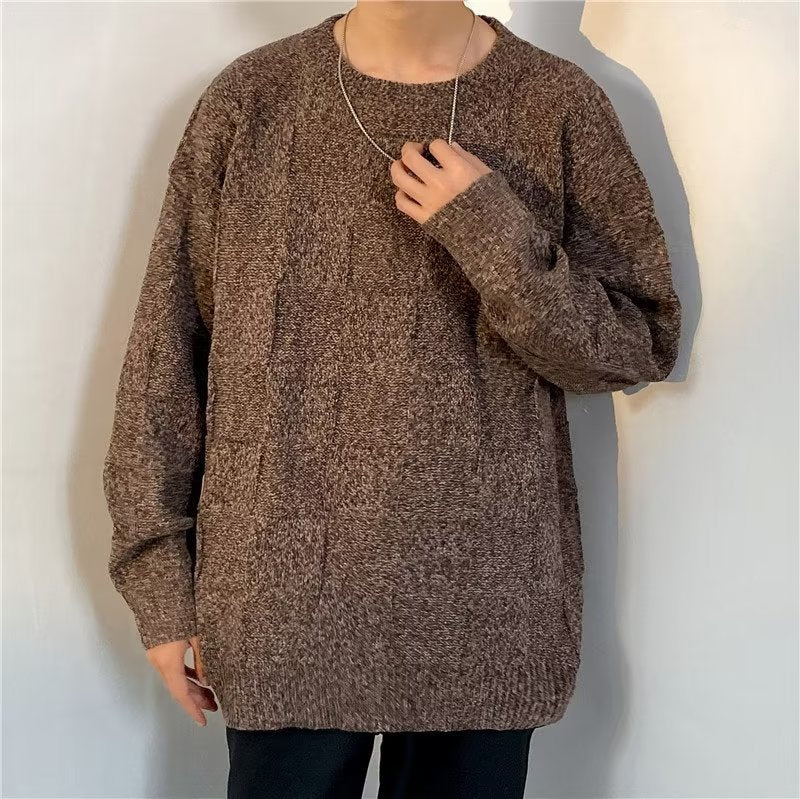 Winter Thickened Diamond Lattice Sweater Men's Loose Casual