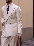 Cream Double-Breasted Men's Suit