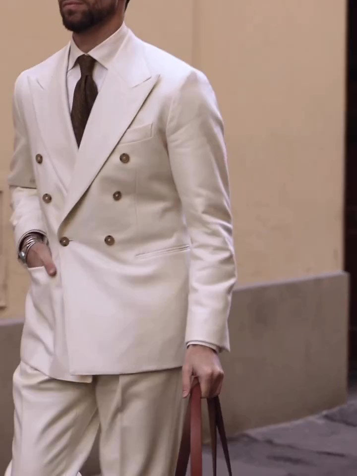 Cream Double-Breasted Men's Suit