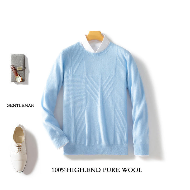 Autumn And Winter New Men's Round Neck Sweater Pullover Solid Color Jacquard Casual Business Sweater