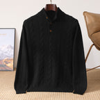 Men's Half-height Henry Collar Button Twisted Thickened Cable-knit Sweater