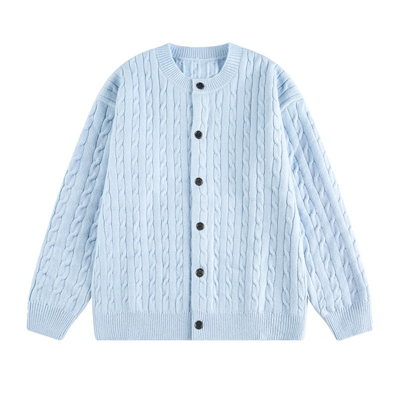 Twisted Solid Color Sweater Cardigan For Men And Women, American Style For Autumn And Winter