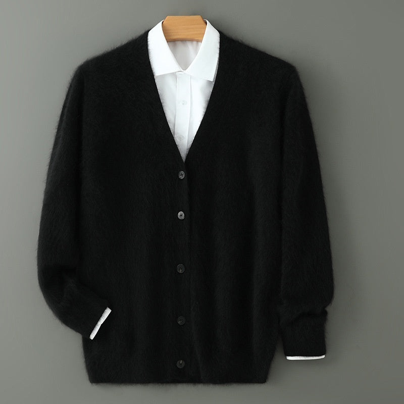 Mink Wool Sweater Men V-neck Thickened Sweater Loose Cardigan