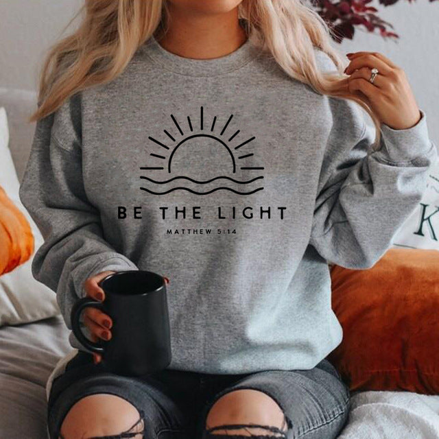 Women's Fleece-lined Crew Neck Sweater Plain Slogan Printing