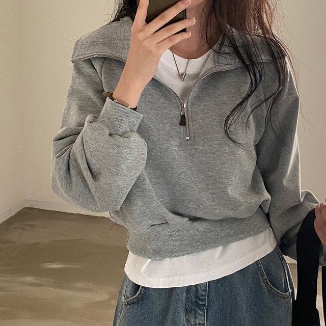 Women's Long-sleeved Solid Color Short Sweater