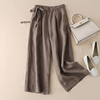 High Waist Side Lace-up Retro Art Elastic-waist Casual Pants For Women