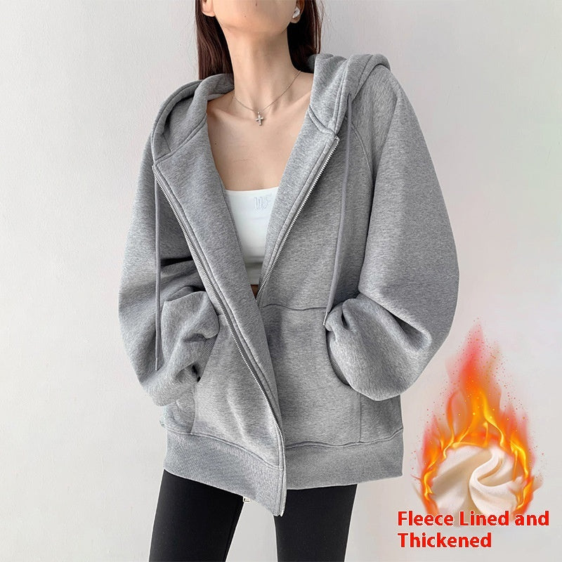 Women's Hooded Cardigan Loose-fitting Casual Pullover Coat