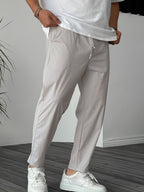 Men's Pure Color Ribbon Pocket Casual Drawstring Trousers