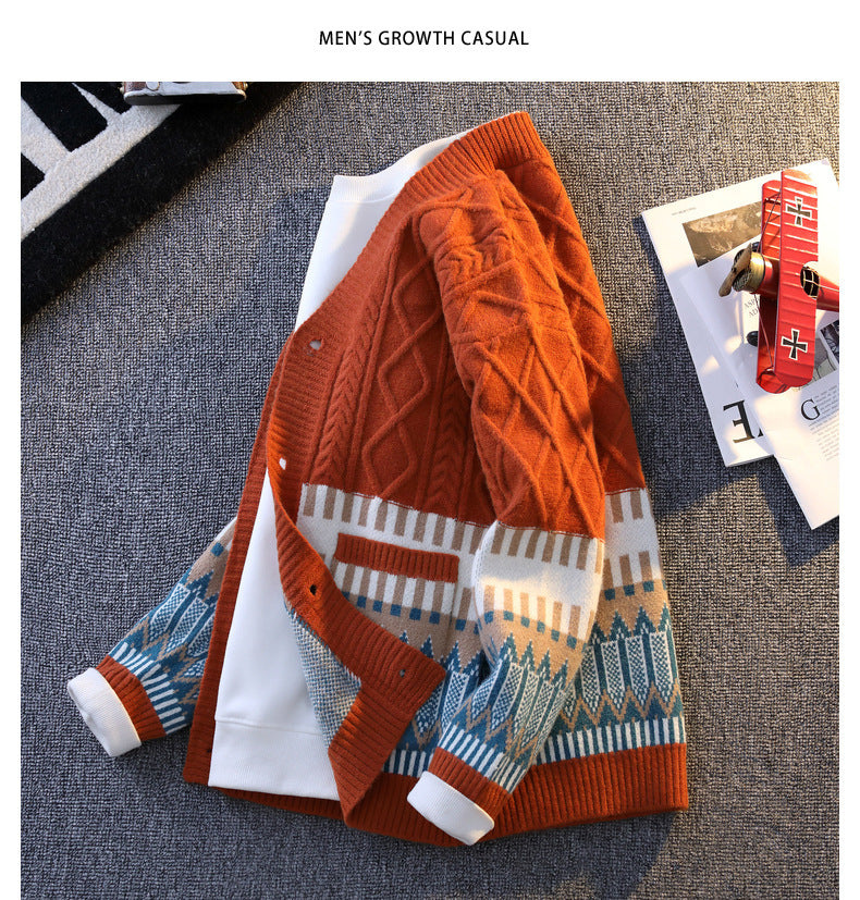 Knitwear All-match Loose Contrast Color Warm Coat