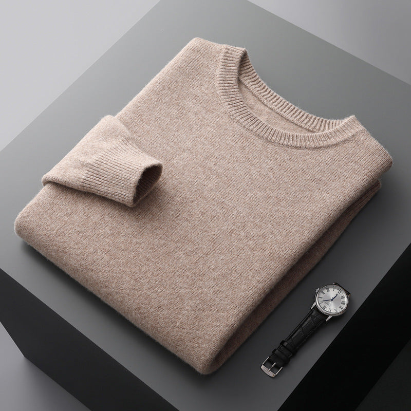 Casual Men's Solid Color Loose Round Neck Wool Sweater