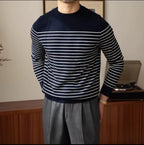 Business Commute Striped Design Contrast Color Long Sleeves Knitwear