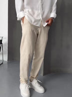 Beige Linen Straight-leg Pants