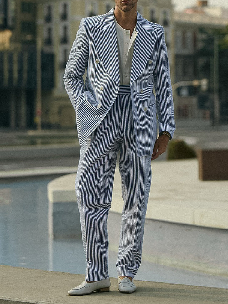 Blue And White Striped Suit Set