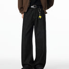American Retro Black Raw Denim Jeans Autumn Loose A-line Wide Leg