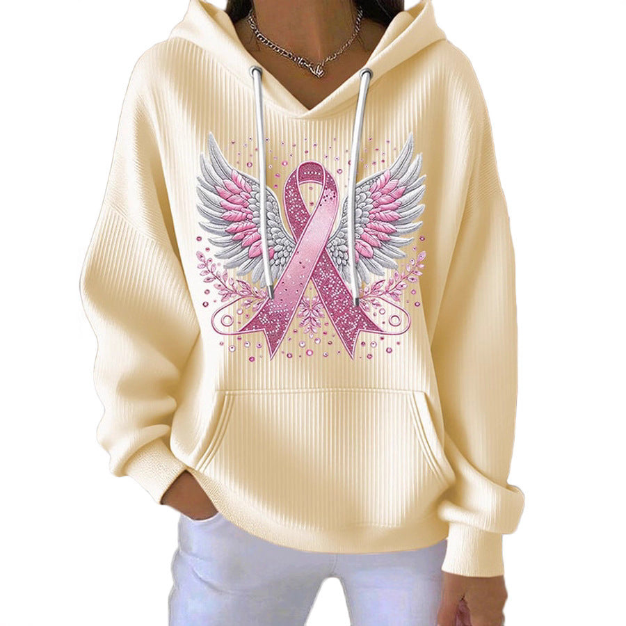 Striped Fabric Digital Printed Hooded Long Sleeve Women's Sweater