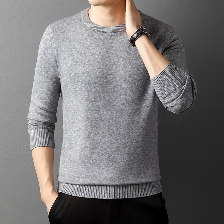 Core-spun Yarn Round Neck Semi-high Collar Knitted Sweater