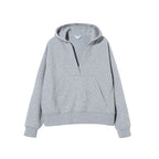 Gray Hooded Sweater For Women Fleece-lined Thick Loose Casual Sweatshirt