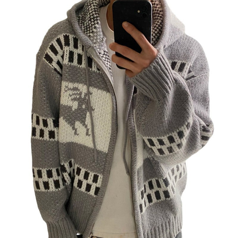 Jacquard Christmas Zipper Idle Style Cardigan Knitted Coat